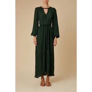 Savannah Morrow Zuni Dress in Emerald Green Long Sleeve Midi NWT XS Silk Bamboo